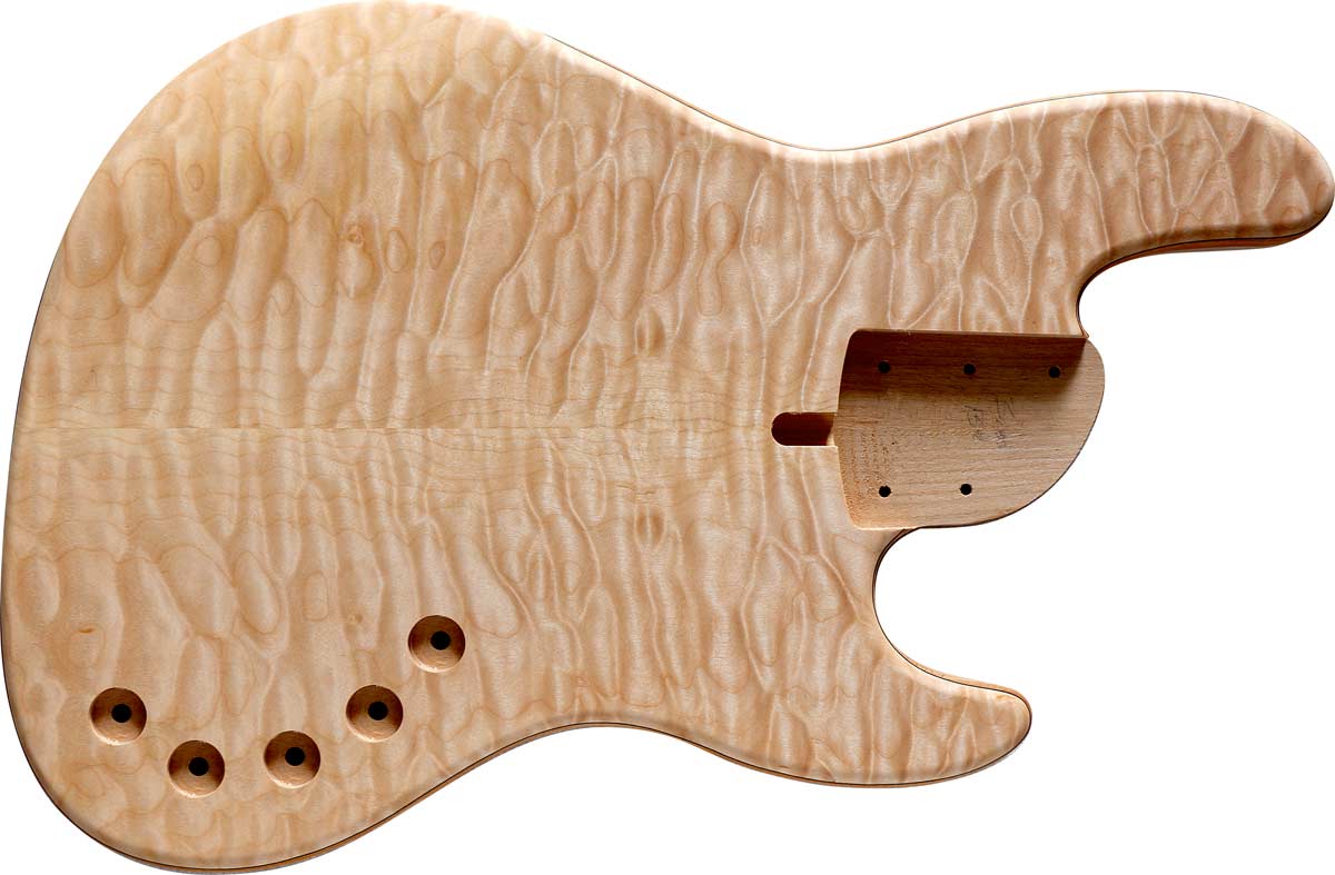 5-string bass body with Quilted Maple top, alder body